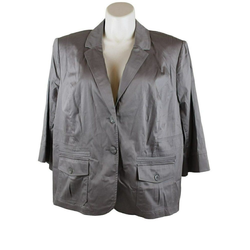Lane Bryant 26 Gray 2 Button Cotton Spandex Blazer